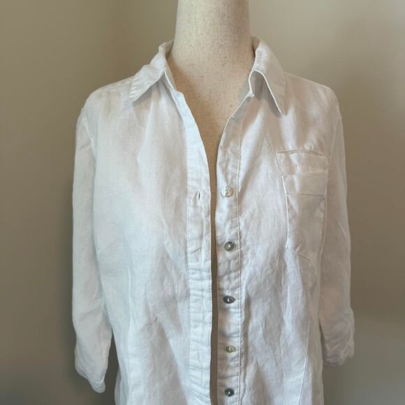 Linen white button down shirt Medium - Picture 2 of 4